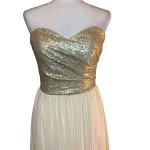 Gold sequin strapless formal dress